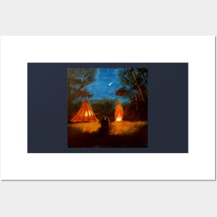 Campfire with shooting star sky - Romantic Posters and Art